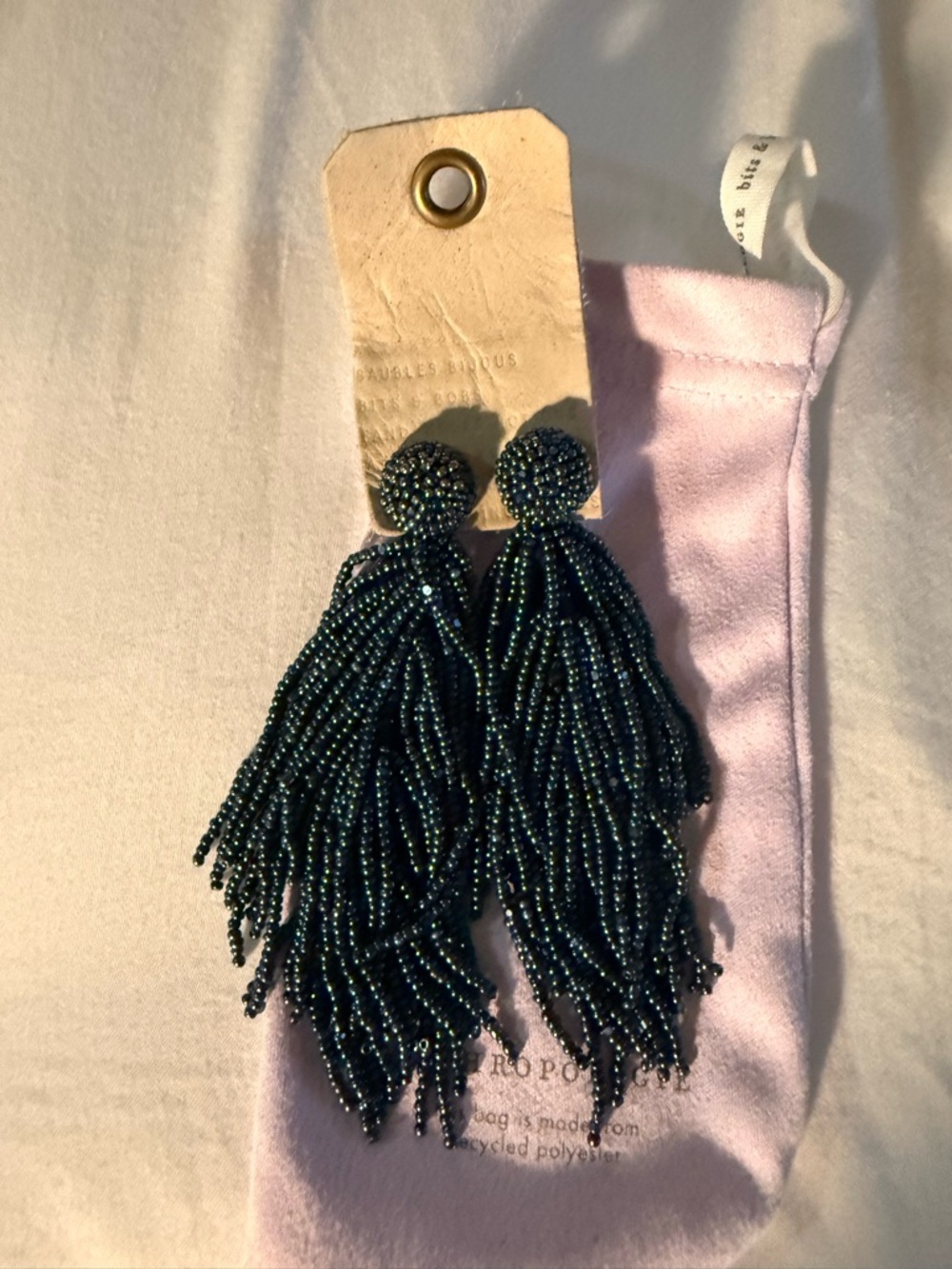 Anthropologie Beaded Tassel Earrings - Dark Blue